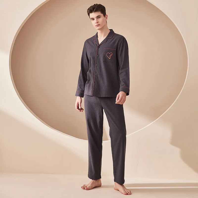 100%Cotton Pajama Set Men and Women's Pajamas Lovers Lapel Solid Color Cardigan New Product Nightwear Simple Solid Color