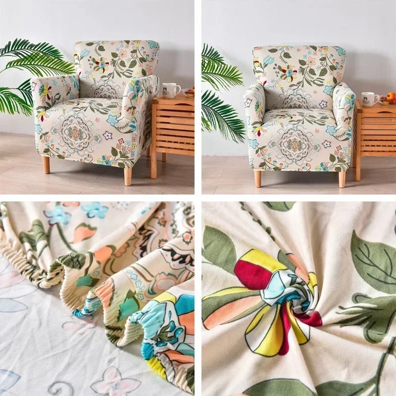 Tub Chair Cover Soft Spandex Printed Club Armchair Slipcovers for Living Room Elastic Single Sofa Covers Home Bar Counter Hotel 5