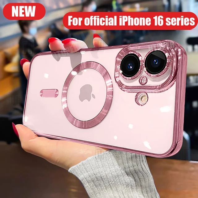 Luxury Plating Silicone TPU Transparent Case for iPhone 16 15 14 13 12 11 Pro Max Plus Magsafe Magnetic Lens Film Protect Cover 1