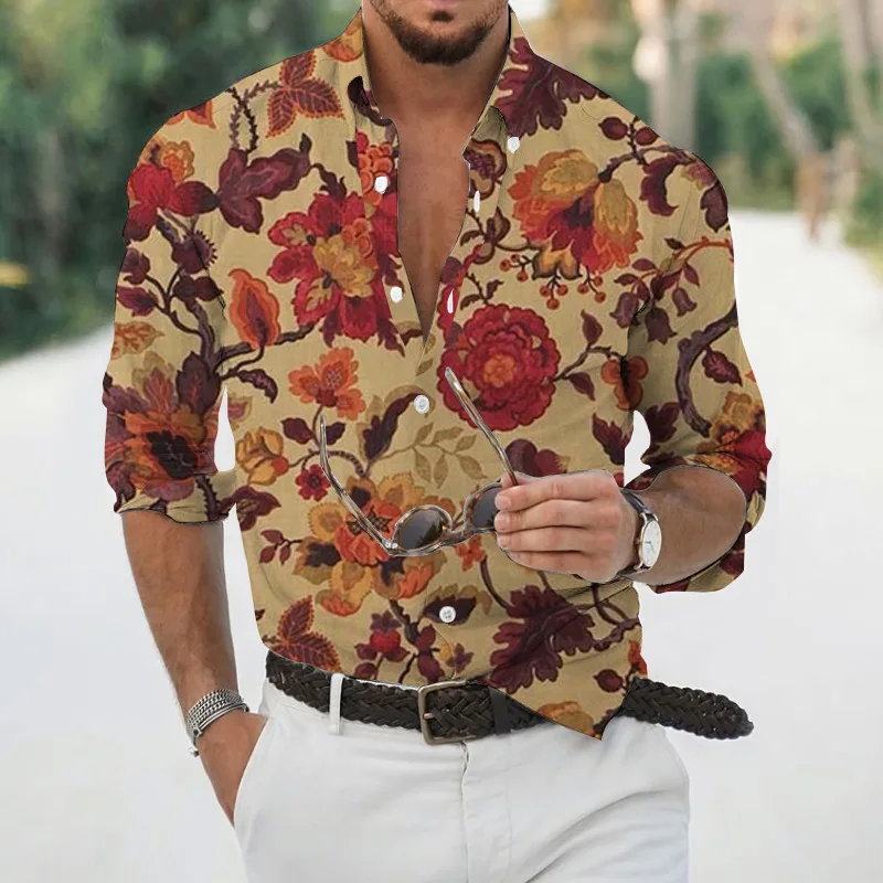 

Summer Men Shirts Long Sleeve Oversized Tops Luxury Hawaiian Floral 3d Print Beach Holiday Harajuku Shirt Male Tee Casual Camisa