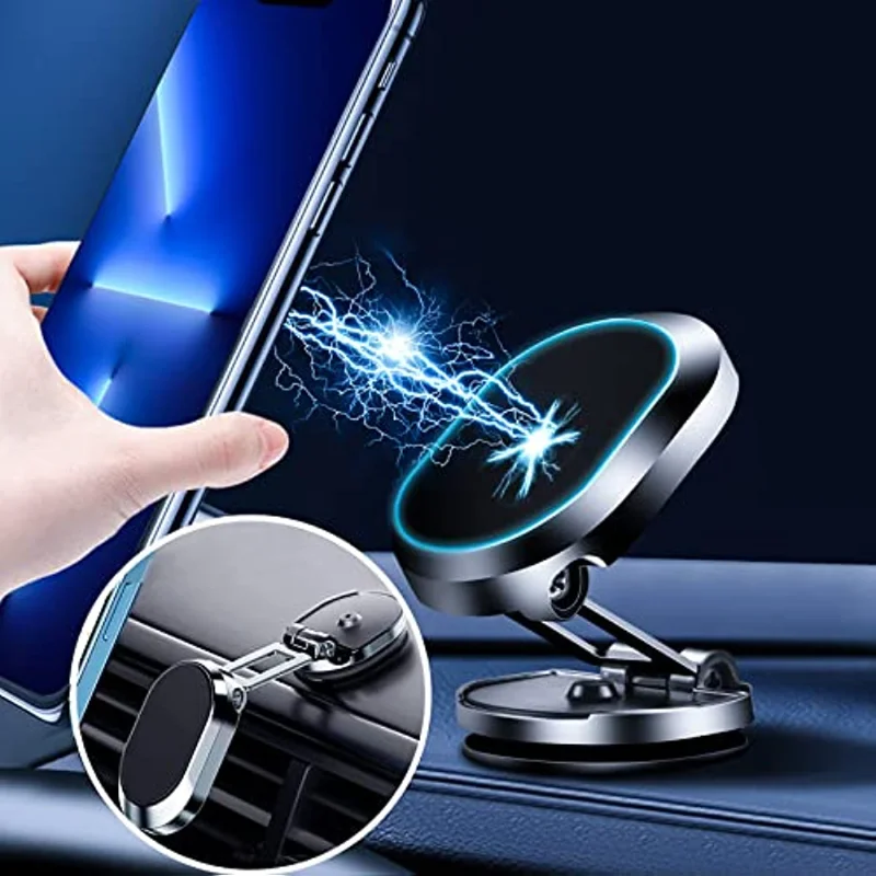 

Metal Folding Car Phone Holder 360° Magnetic Car Rotating Foldable Holder Multifunctional Phone Holder Desktop Phone Holder