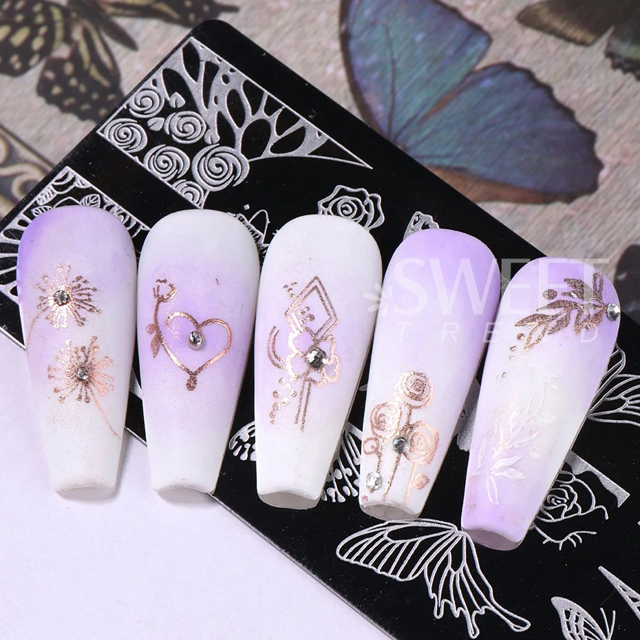 3pcs Bow Tie Nail Stamping Plates Butterfly Design Floral Flower Leaf  Nail Art Stamp Stencil Printing Template Manicure Tools 5