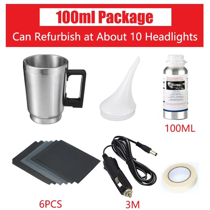 thumbnail image 1 of Kit de pulido de faros de coche, 100 ml/50 ml, líquido restaurador de faros, polímero, kit de reparación y limpieza de faros, herramienta para automóviles, 1 of 5