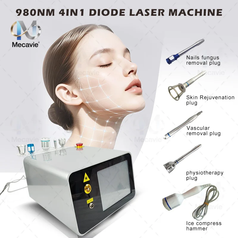 980nm Diode Laser 4-in-1 Vascular Removal Machine for Spider Veins & Nail Fungus Treatment Home Beauty Care Equipment