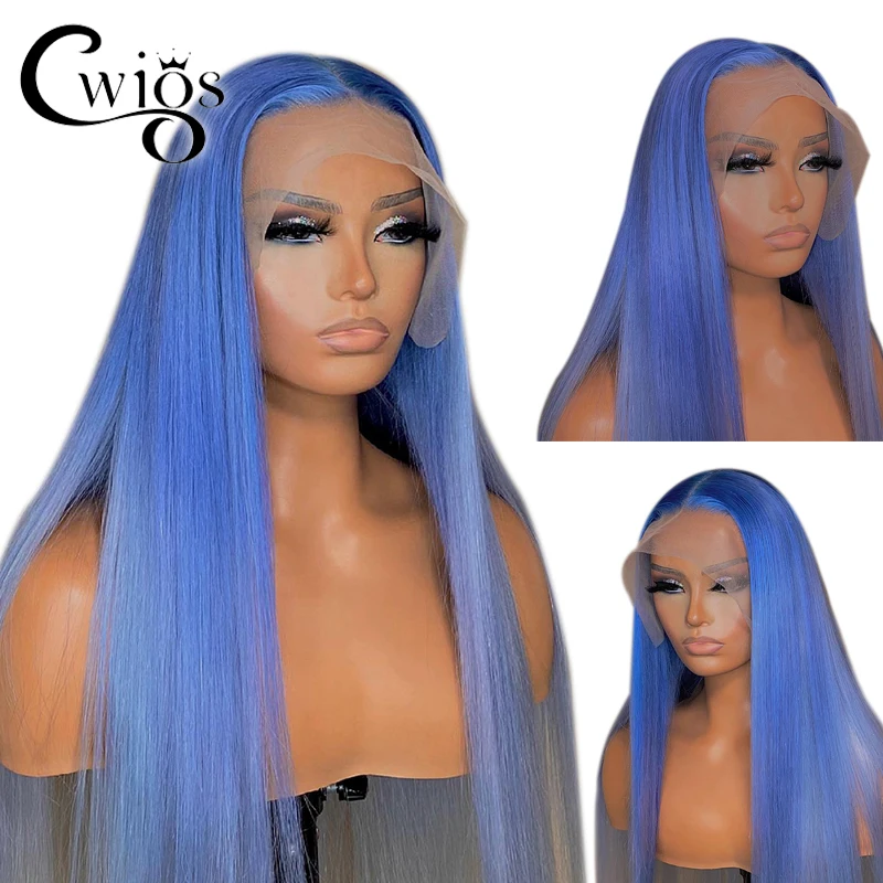 

Blue Color Long Straight Transparent 13x4 Lace Front Synthetic Wigs For Black Women Cosplay Daily Party Preplucked Baby Hair