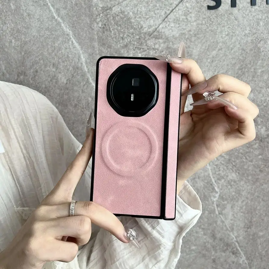 Leather Pattern Phone Case with Magnetic Hard Shell Back Cover and Front Protection Film