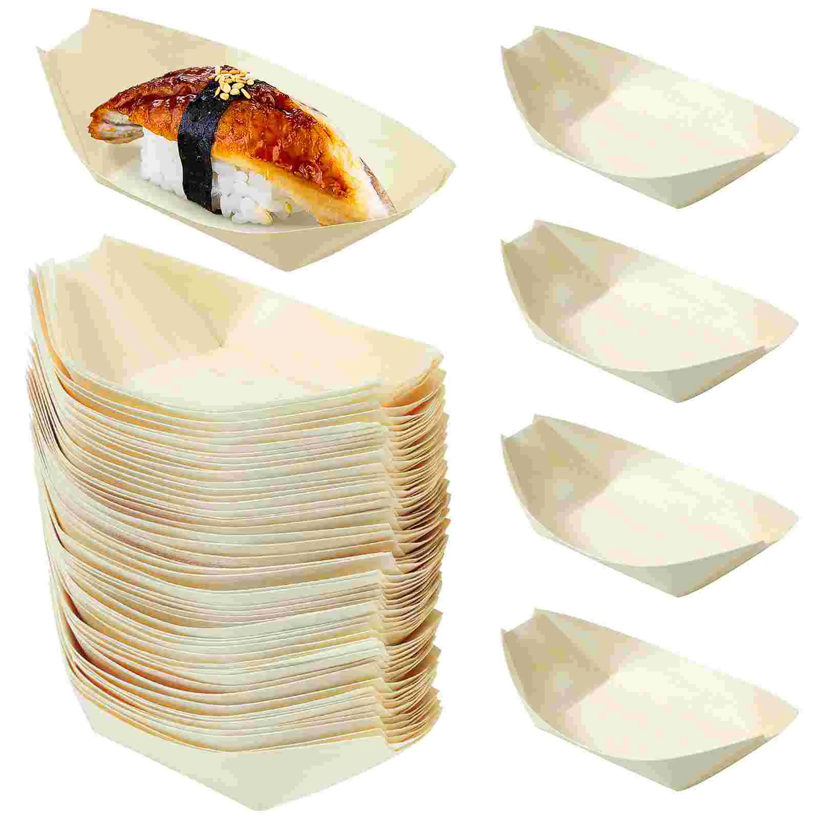 Sweet seven Bamboo Wooden Boat Plates Set - 50 Mini Sushi Boat Serving  Trays for Catering & Home Use - Eco-Friendly Bamboo Leaf Food Containers -  Ideal for Sushi & More 