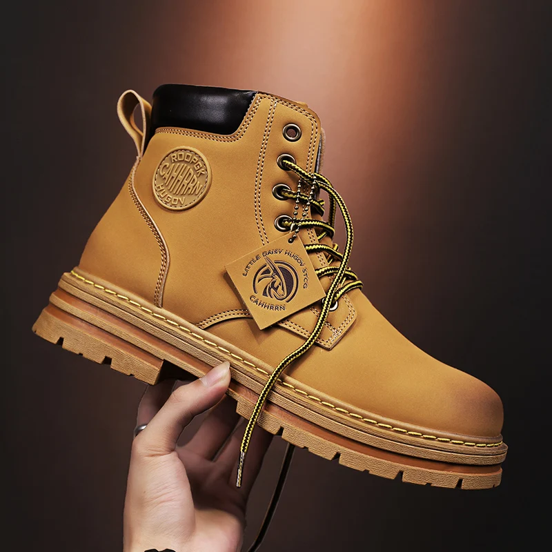 High Top Boots Men Leather Shoes Fashion Motorcycle Ankle Military Boots For Men Winter Man Shoes Lace-Up Botas Hombre