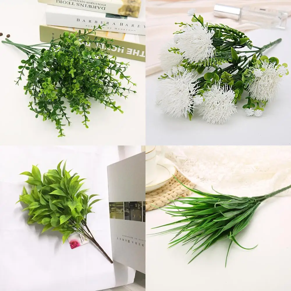 

7 Fork water grass Eucalyptus Plastic Artificial Plants Green Grass plastic flower Plant Wedding Home Decoration Table Decors