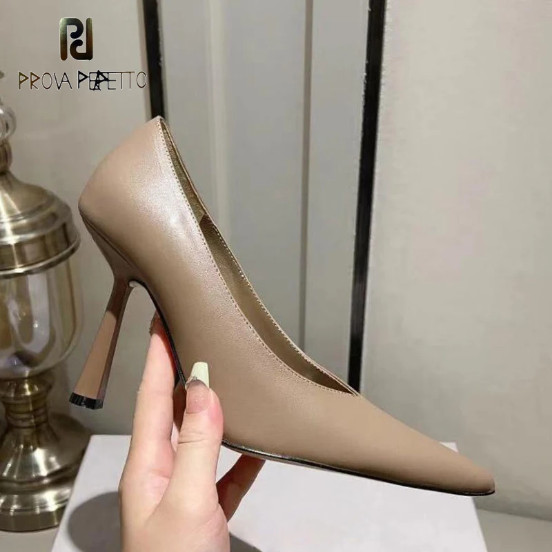 

Туфли-лодочки женские на высоком каблуке, пикантные шелковые модельные туфли из натуральной кожи, заостренный носок, без застежки, на тонком каблуке