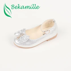 Children Flat Shoes Spring Autumn Girl Leather Shoe Cute Bow Diamond Kids Baby
