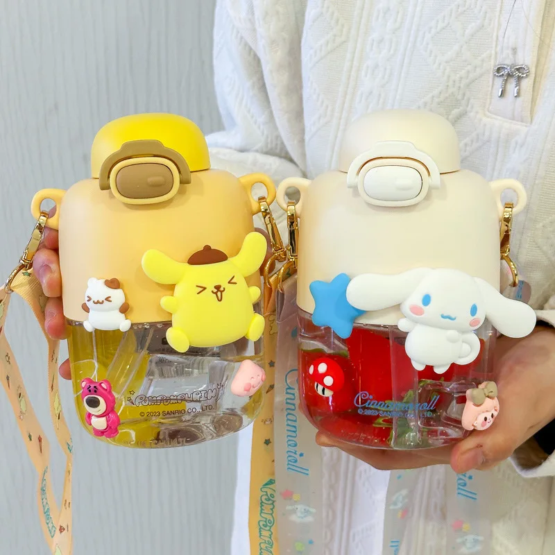 

Kawaii Sanrio аниме 550 мл чашка для воды Милая Kuromi pompurin Cinnamoroll летняя портативная соломенная чашка Оригинальный детский подарок