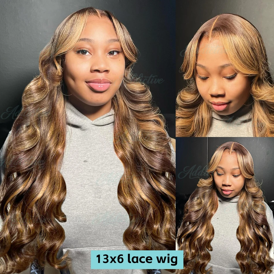 30 32 Inch 4/27 Highlight Body Wave 13x4 Human Hair Lace Frontal Wigs 250 Density Colored Ombre 13x6 HD Lace Front Wig For Women