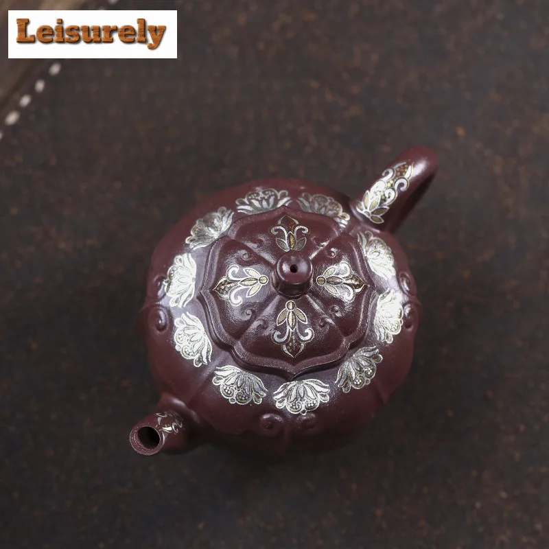 280ml Antique Yixing Purple Clay Teapots Handmade Ruyi Pot Raw Ore Purple Mud Kettle Chinese Zisha Tea Set Cafes Ornaments Craft