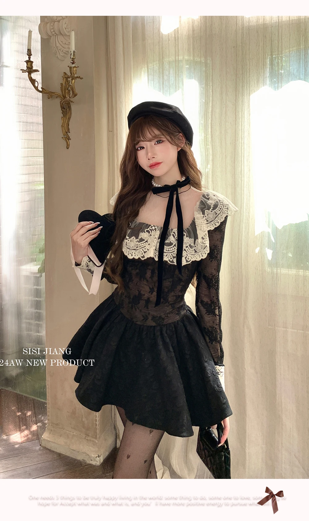 French Black Short Dresses for Women Lace Patchwork Long Sleeve A-line Birthday Party Dress Korean Fashion Mini Vestidos New