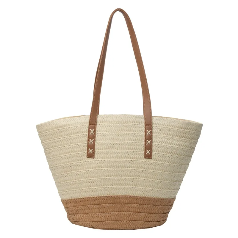 2024 NEW Design Large Straw Tote Bag for Women Rattan Woven Beach Bag Summer Colored Stripe Shoulder Bags Handbag