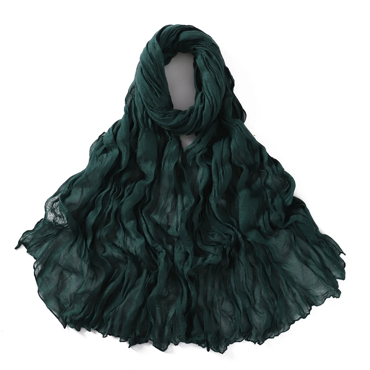 Women's Lightweight Crumpled Cotton Voile Scarf - Spring Solid Color Shawl Wrap