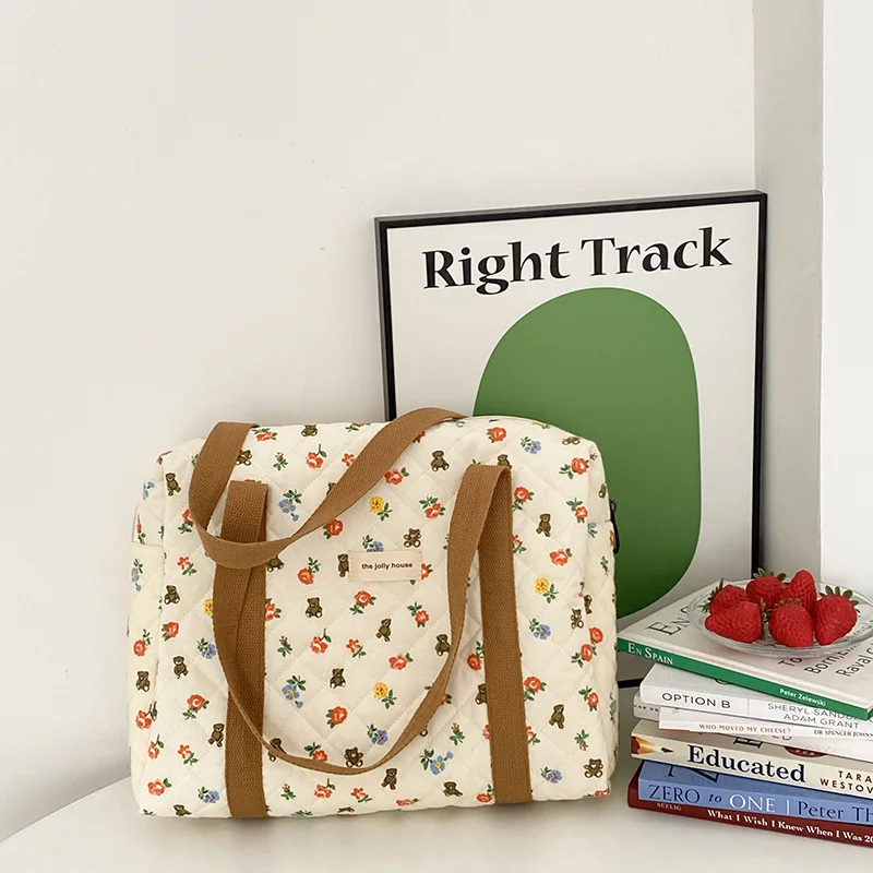 

MILANCEL 2022 New Handbag Printed Bear Flower One Shoulder Student School Bag Thick Laptop Bag