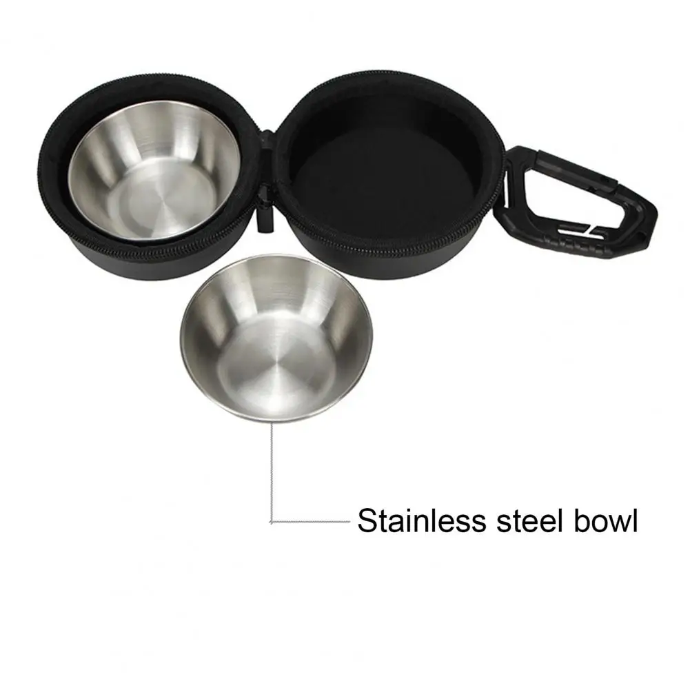Pet Food Water Bowls with Storage Bag Stainless Steel Double Dog Bowls with Hanging Storage Bag for Camping Travel for Outdoors