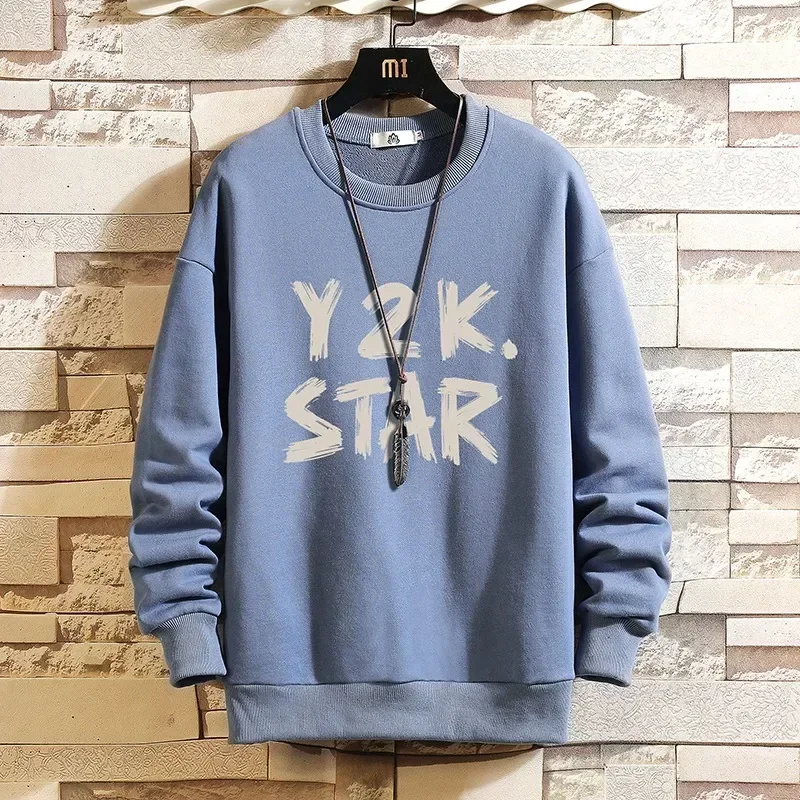 M-5XL! Autumn and Winter Men\'s Casual Pullover New Round Neck Korean Trend Loose Print Long Sleeved Sweater