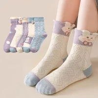 5 Pairs/Lot Cute Rabbit Bow Children Socks Summer Breathable Mesh Girls Middle Tube Socks Kids Casual Cotton Socks 2