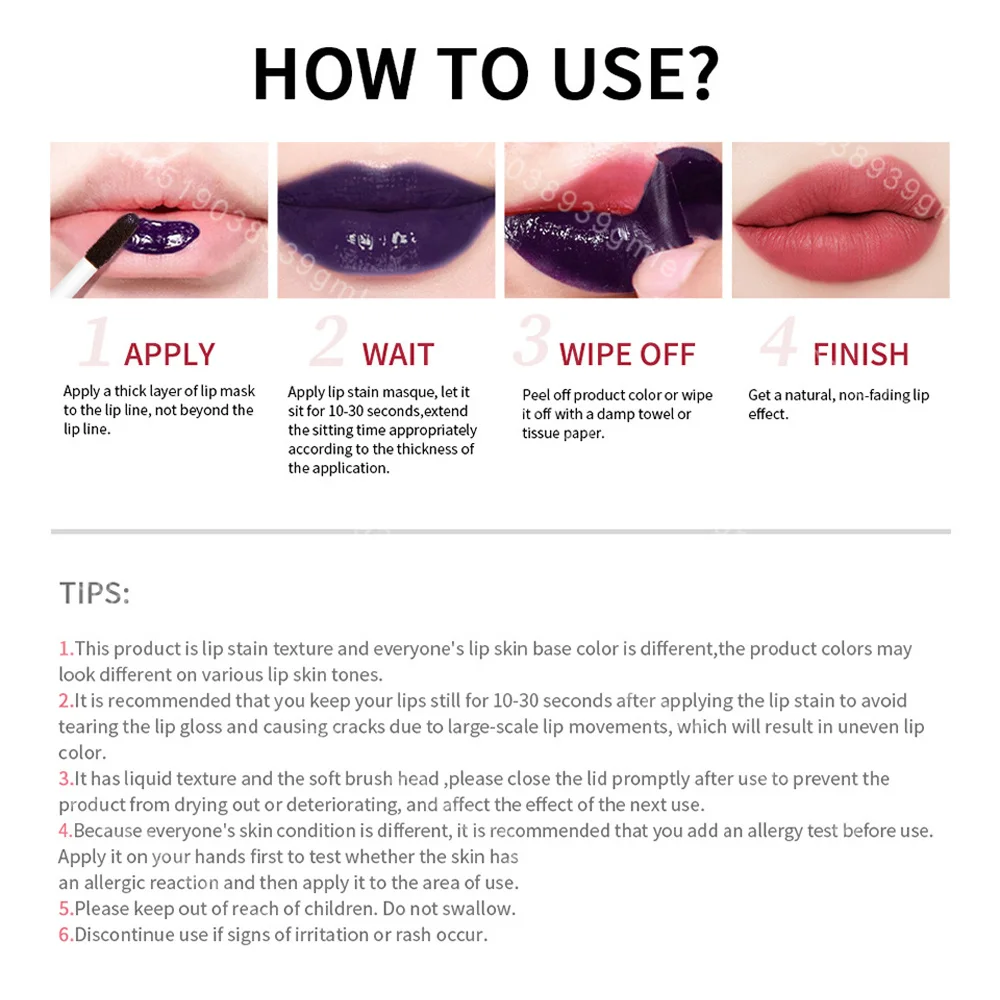 Peel Off Lip Stain Long Lasting Waterproof Pink Lip Tint Transfer Proof Non Stick Cup Natural Stain Women's Cosmetics Lip Makeup,Lip Tint,Lip Stain