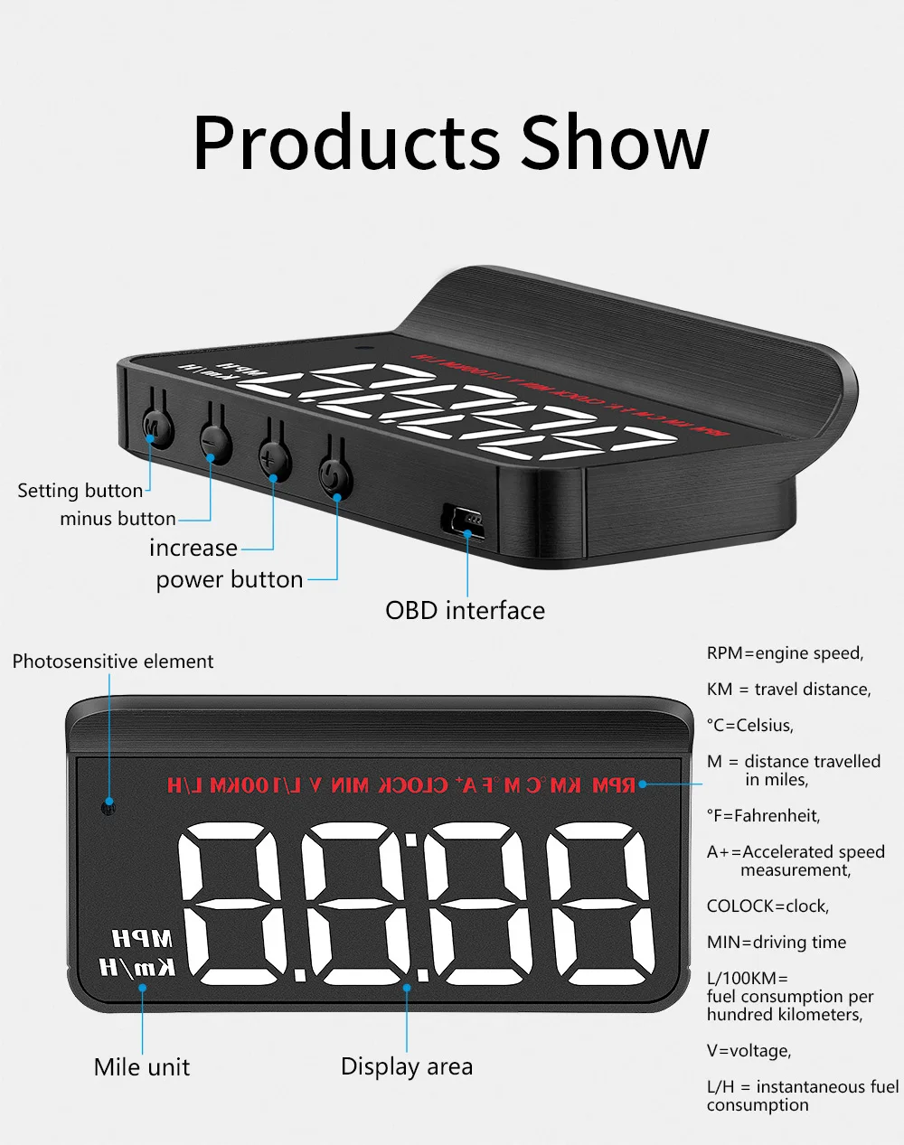 WYOBD M5 HUD Head Up Display OBD2 On-board Computer Windshield Projector Car Digital Display Speedmeter Auto Accessories