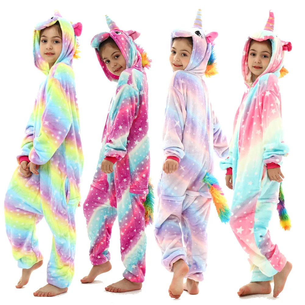 Girls Pink Dinosaur Animal Pajamas Children Flannel Overall Jumpsuit Kids Unicorn Panda Onesies For 4 6 8 10 12 Years kids pajamas