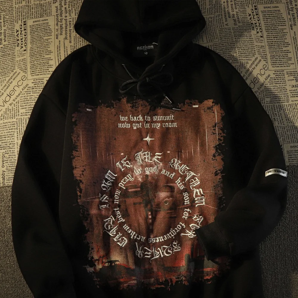 

Hip Hop Vintage Letters Goth Graphic Hoodies Unisex Oversized Sweatshirt Thicken Fleece Winter Top Harajuku Casual Loose Clothes