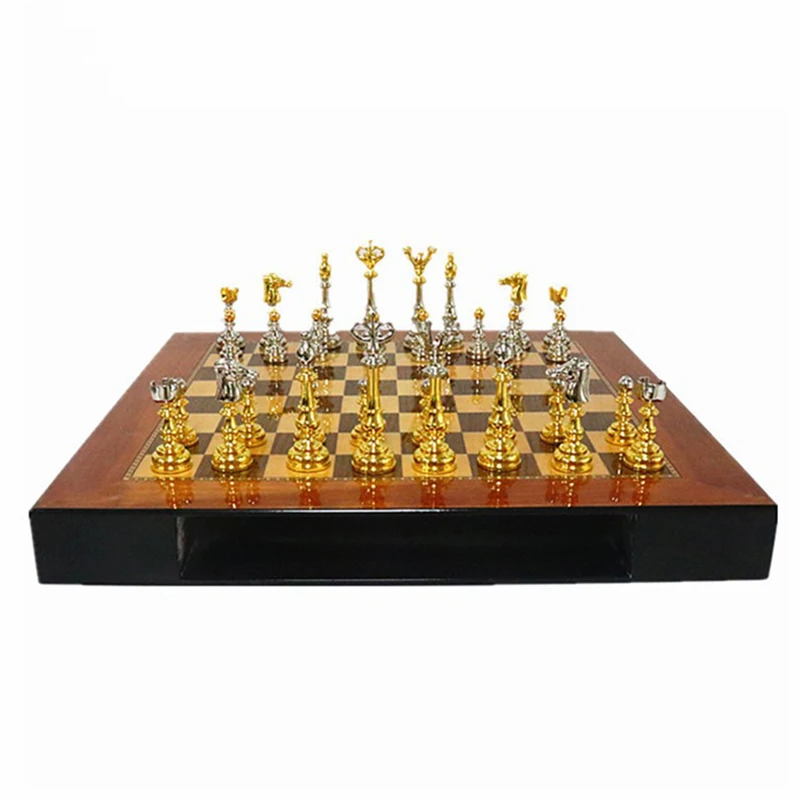 Source Wood chess game set luxury gold chess set decorative