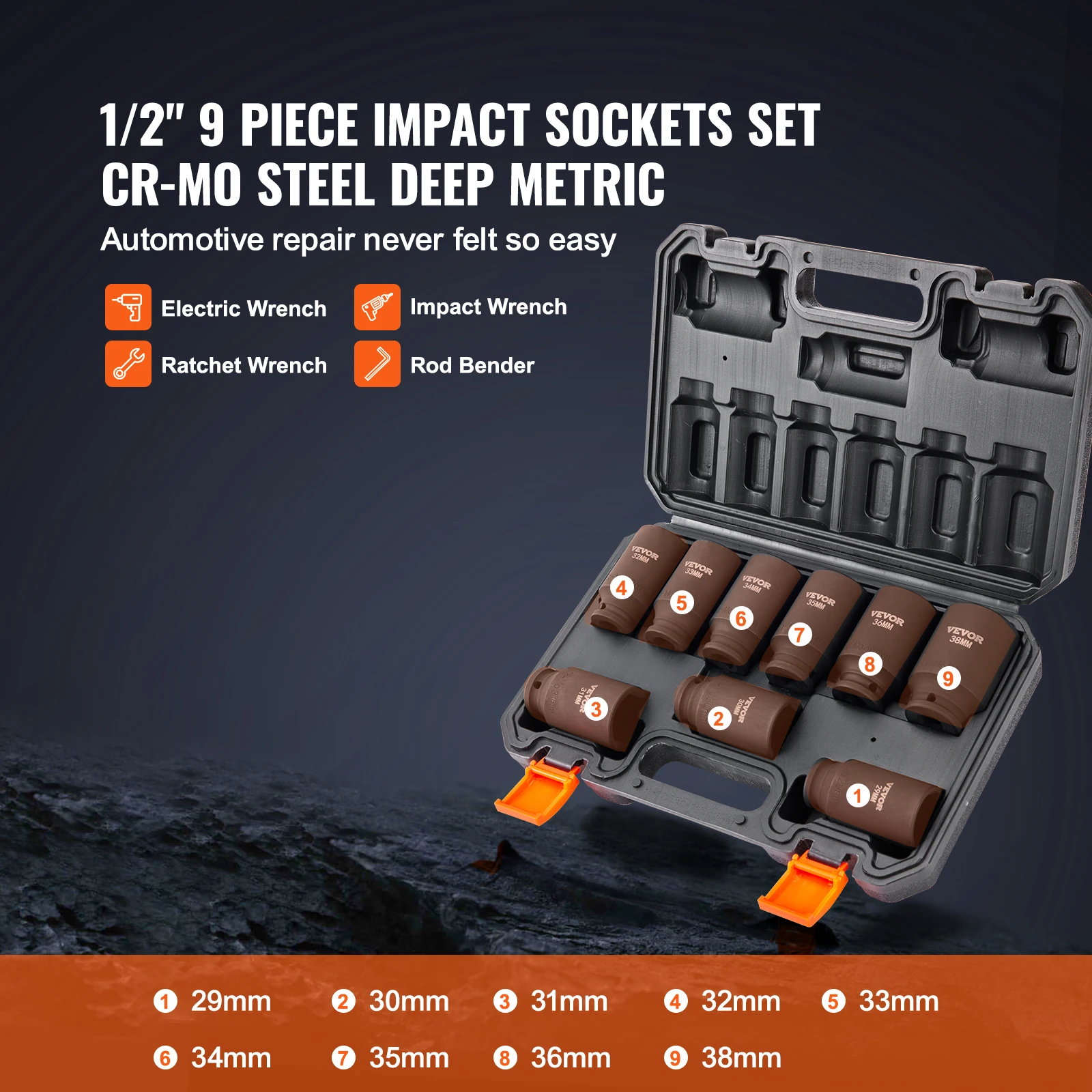 Metric Deep Socket Set Cr Mo Alloy Steel for Auto Repair
