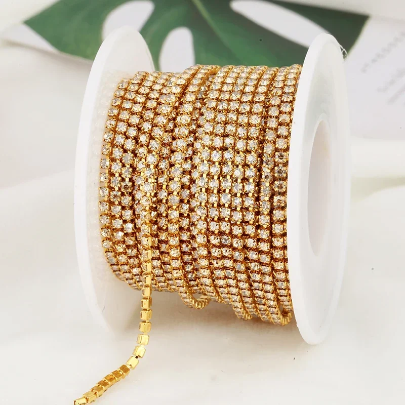 Vibrant Rhinestone Cup Chain with Colorful Base - Luxurious Sewing and Apparel Accessory