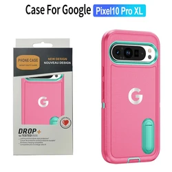 Rugged Hybrid Heavy Armor Invisible Bracket Case, TPU+PC Enhanced Anti - drop Protection - Google Pixel 9 Pro XL (Rose Red - Cyan)