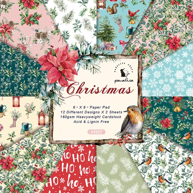 12 Sheet 6 Vintage Christmas Scrapbook Paper Pad Craft Paper