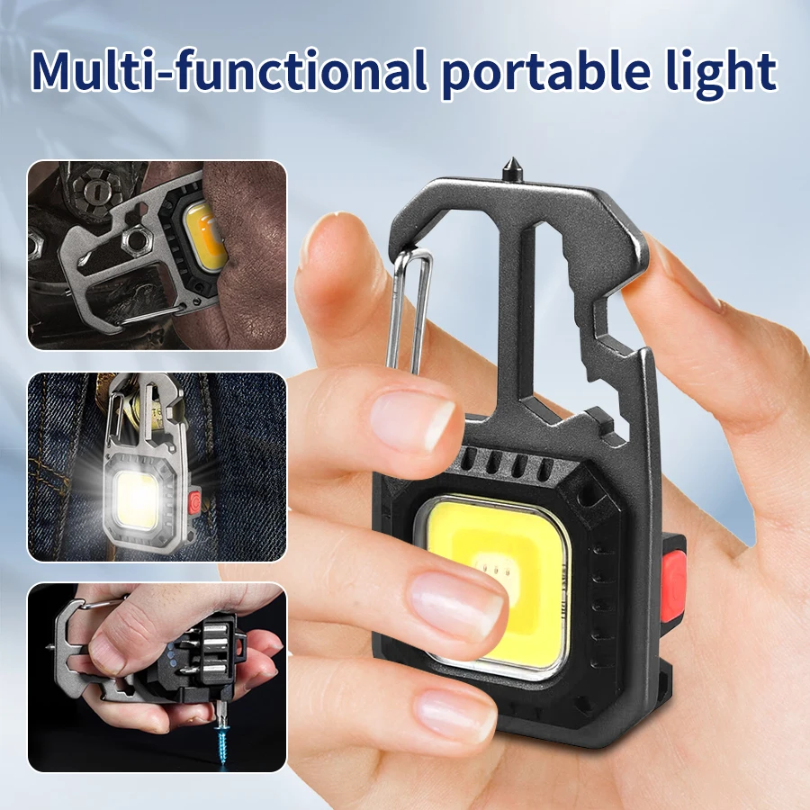 Keychain Flashlight, USB-C Rechargeable Magnetic Work Light, Multifunctional Toolbox for Outdoor Travel and Emergency Lighting