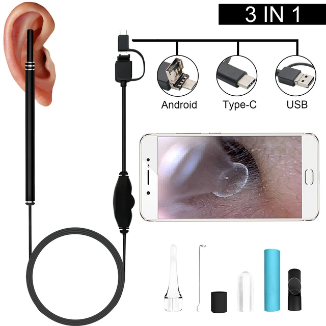 Medical In Ear Cleaning Endoscope Spoon Mini Camera Ear Wax Removal Plus  Tweezer 