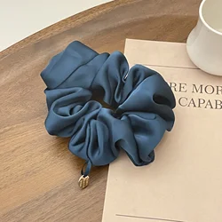 Luxurious Satin Silk Hair Scrunchies - Elegant Black Hair Ties (Indigo)