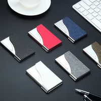 Luxury PU Leather Men's Business Card Holder Stainless Steel Aluminum Metal Box Lid Credit Card Holder 1