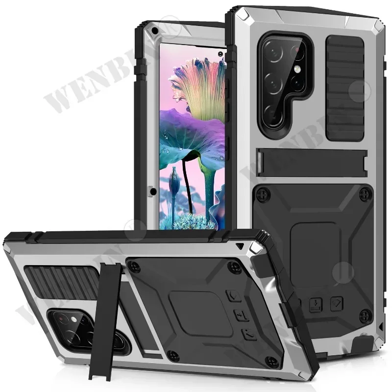 Luxury Case For Samsung S24 S23 S22 S20 Ultra Plus Z Fold 4 Z Flip 4 Rugged Armor 360 Full Phone Metal Aluminum Shockproof Cover