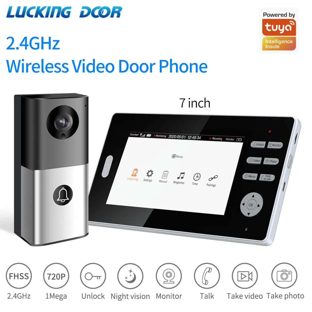 

2.4G TFT Tuya Wireless Video Door Phone Intercom Doorbell Home Security Camera no-wired 7Inch Monitor Villa Intercom Lock System