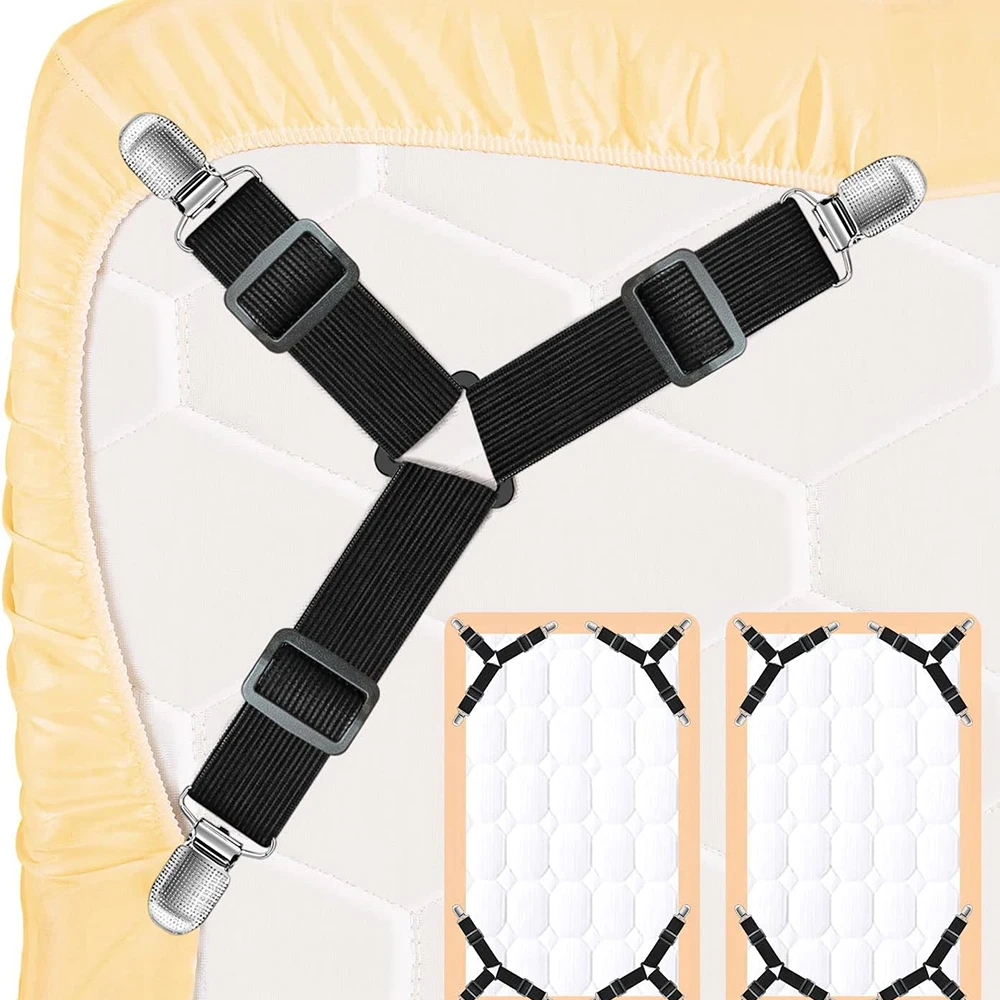 

4Pcs Bed Sheet Straps Keep Sheets in Place, Upgrade 3-Bands Bed Sheet Holder Straps, Bed Sheet Fasteners Clips for Bedding