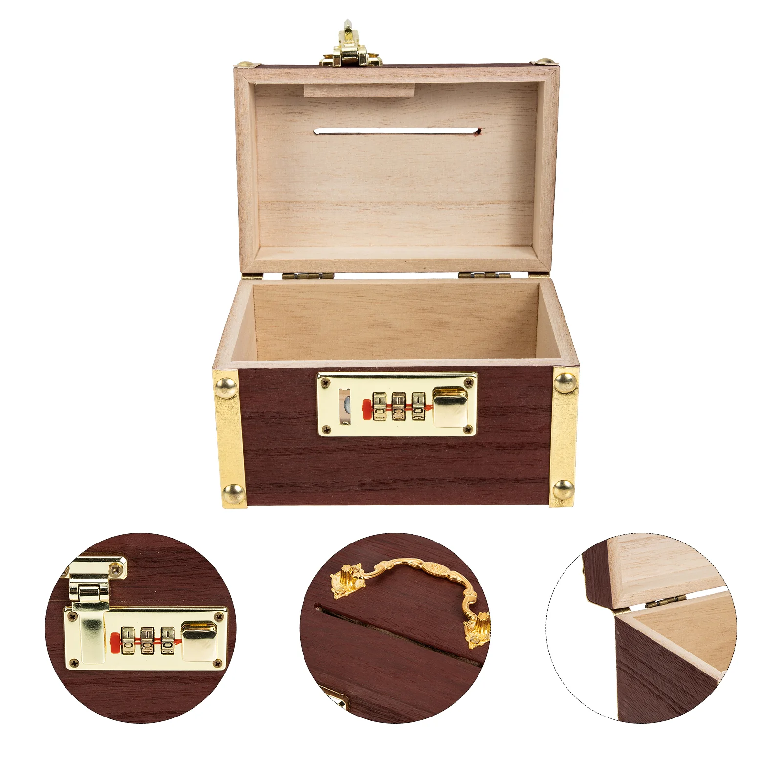 

Vintage Wooden Coin Bank Coin Container Treasure Box with Lock Home Supplies
