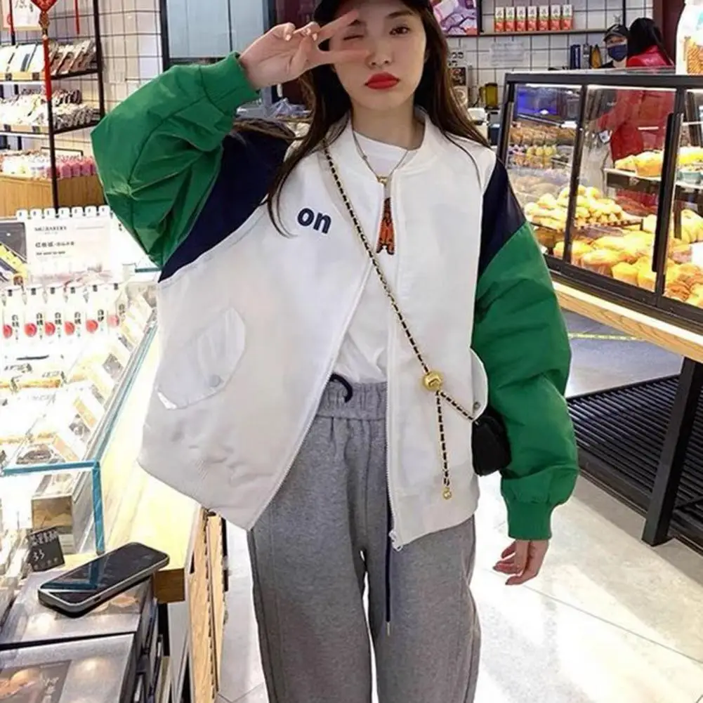 

Women Breathable Coat Stylish Women's Baseball Coats with Color Matching Zipper Elastic Cuffs Soft Smooth for Fashionable