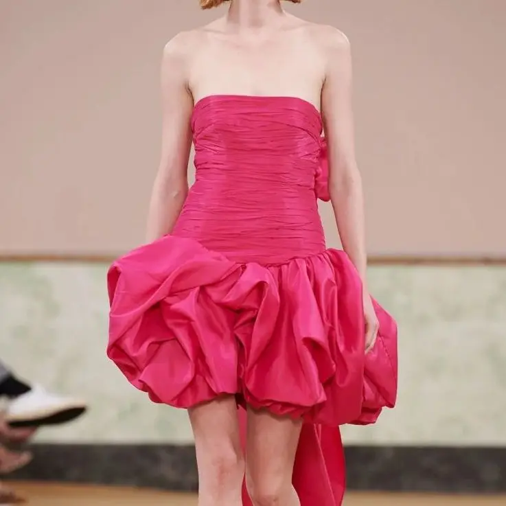 

Женское платье без бретелек с открытой спиной розовое мягкое мини-платье элегантные платья для женщин с большим бантом со шлейфом пышная женская одежда