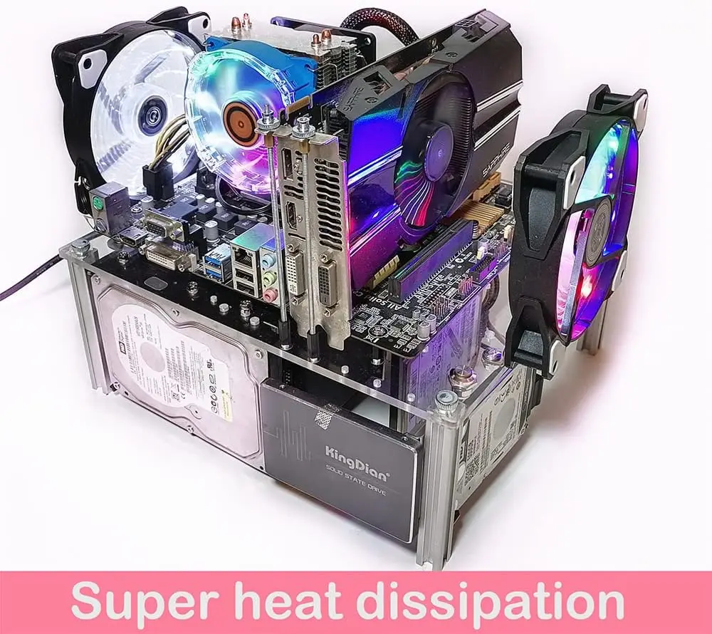 Caixa de Computador Empilhável do Chassi Aberto do pc Dissipação de Calor Placa-mãe Acrílica Banco de Teste Suporte Cpu Refrigeração a Água - Imagem 6