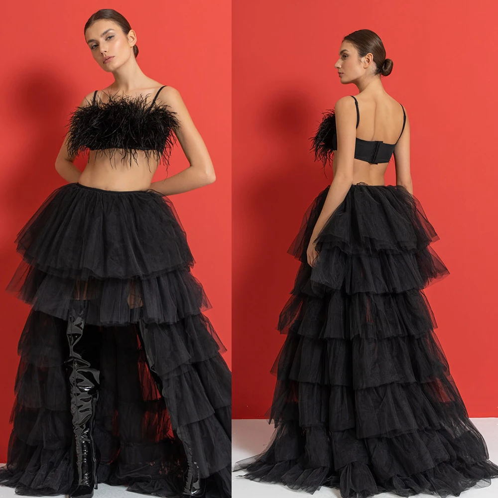 Gonna Lunga Da Donna In Tulle Elastico A Vita Alta Con Rouches A Strati