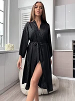 Leopard Print Night Robe Long Sleeve V Neck Robe With Belt  Women's Sleepwear - Image 5