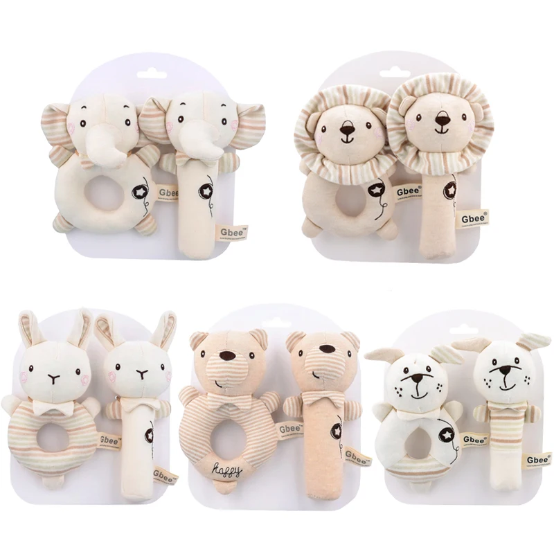 

New Baby Soothing Toy Hand Rocking Stick Sound Cute Animal Series Rattle Organic Cotton Gift for
