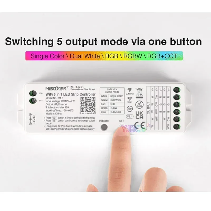 Miboxer  LED Ʈ Ʈѷ, 2.4G , ܻ,  ȭƮ, RGB, RGBW, RGB + CCT Ʈ  , 5 in 1, 12V, 24V