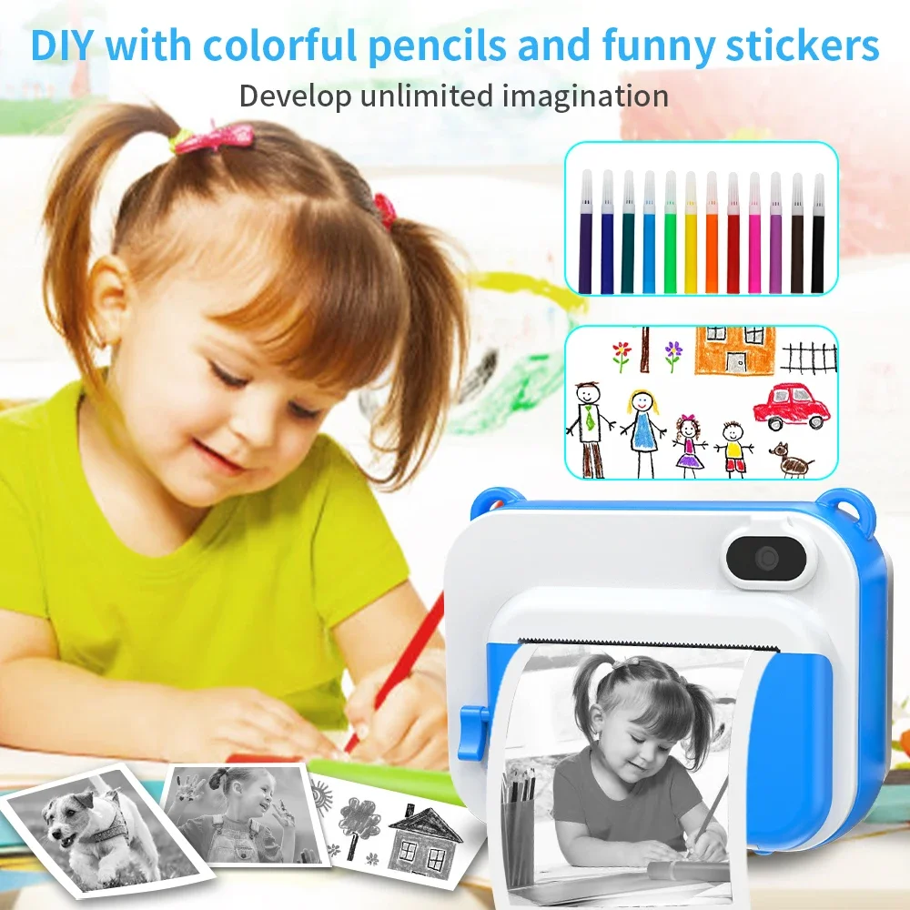 

Selfie Kids Instant Print Camera Digital No Ink Video Camera With Thermal Printer Kid Digital Photo Camera Girl's Toy Child Cam